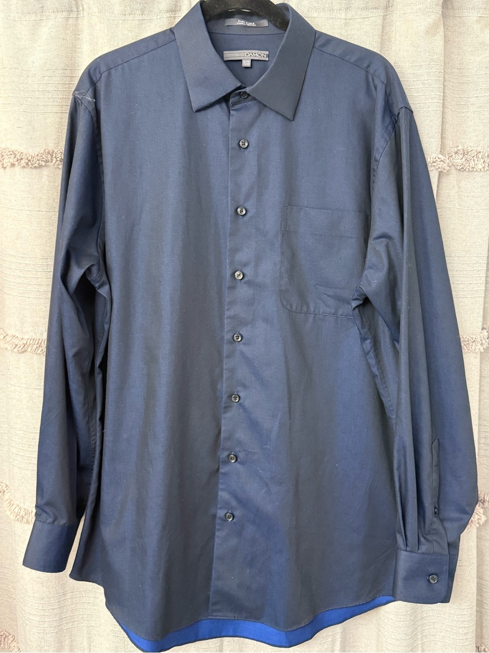 Damon Easy Care Men’s 16 1/2 Navy Long Sleeve Dress Shirt - 34/35
